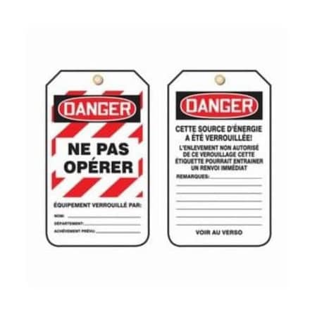 Accuform French Safety Tags, DANGER NE PAS OPERAR, 5.75in x 3.25in, PF-Cardstock, 25PK TCF225CTP